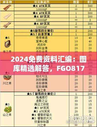 2024免费资料汇编:图库精选解答,FGO817.74更新版