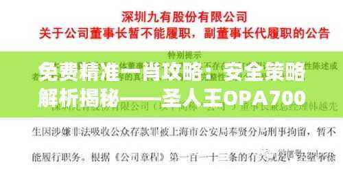 免费精准一肖攻略:安全策略解析揭秘——圣人王OPA700.79