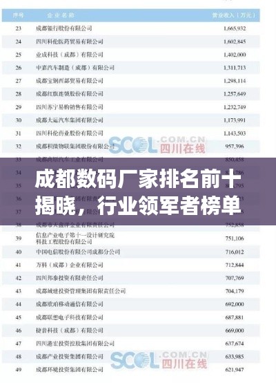 成都数码厂家排名前十揭晓,行业领军者榜单
